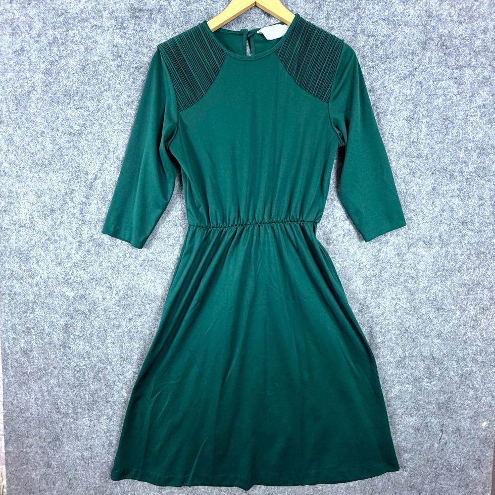 Blair Dress Women S Green Vintage Office Chic Pleated Shoulder A-Line Midi